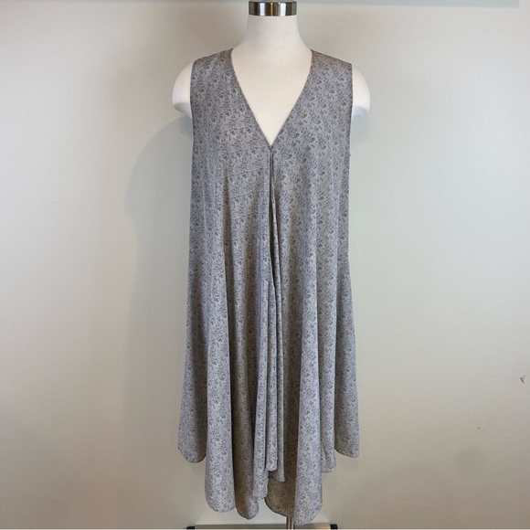 Billy Reid 100% Silk Swing Dress Midi Navy Beige Geo Print Sleeveless Size XS/S - Picture 1 of 17